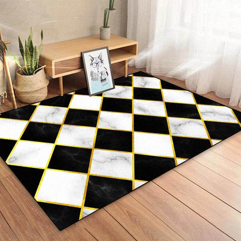 Cream Tone Geometric Area Rug – Modern Non-Slip Living Room Carpet, Washable Floor Mat for Bedroom Bedside Decor