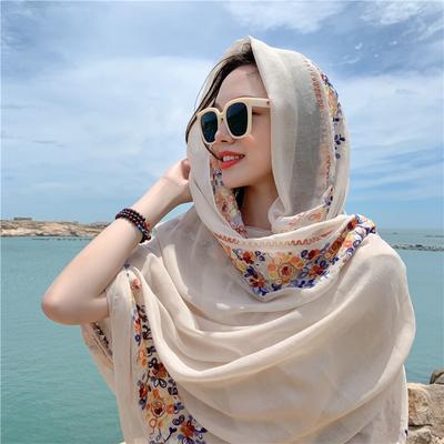 Four Seasons Muslim Women'S Headscarf Shawl Scarf Embroidery Fashion Outdoor Sun Protection Travel And Wind Protection Bandanas