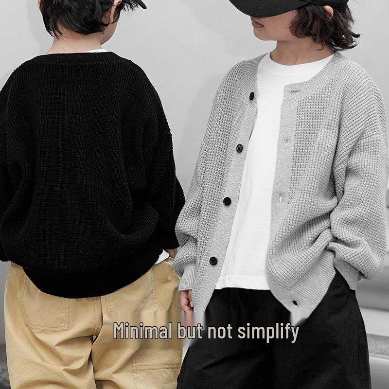 Boys' Thin Knit Cardigan Sweater, Medium/Large Sizes, Trendy Spring/Autumn Jacket