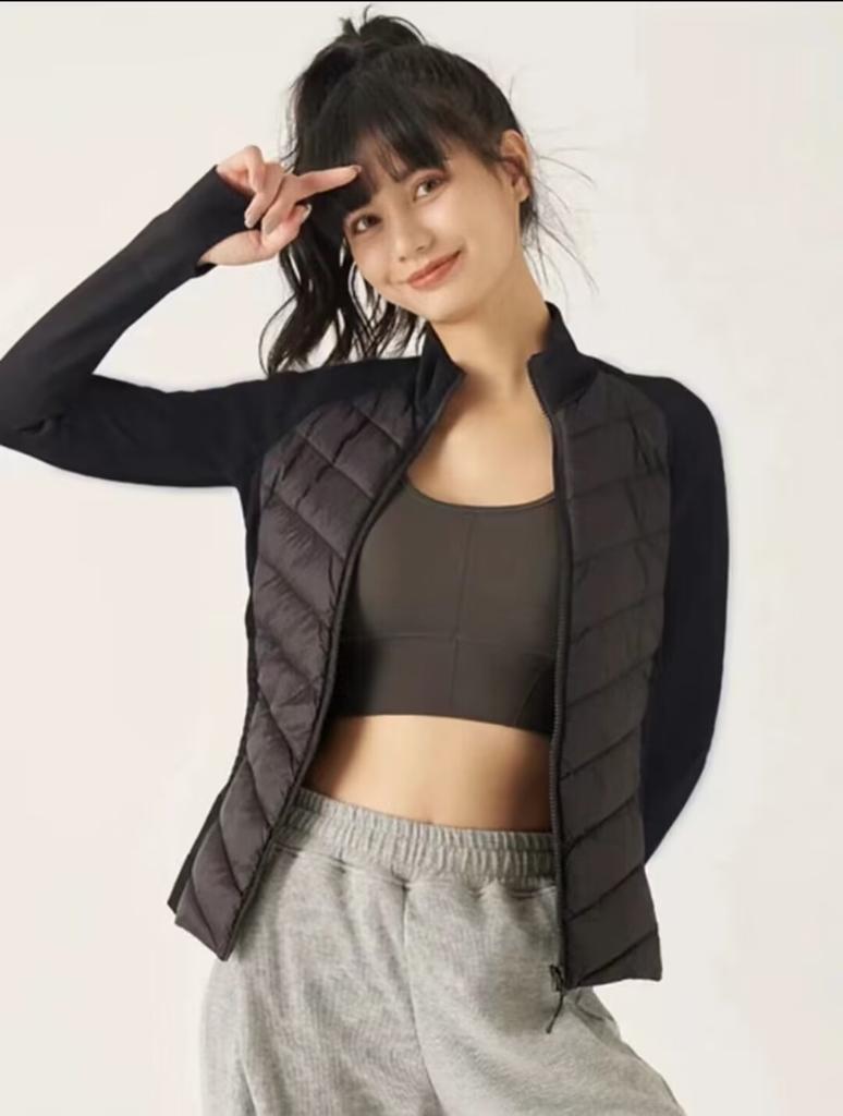 Outdoor sports yoga clothes, duck down jackets, women's short young thin slim-fitting backing liner, autumn and winter