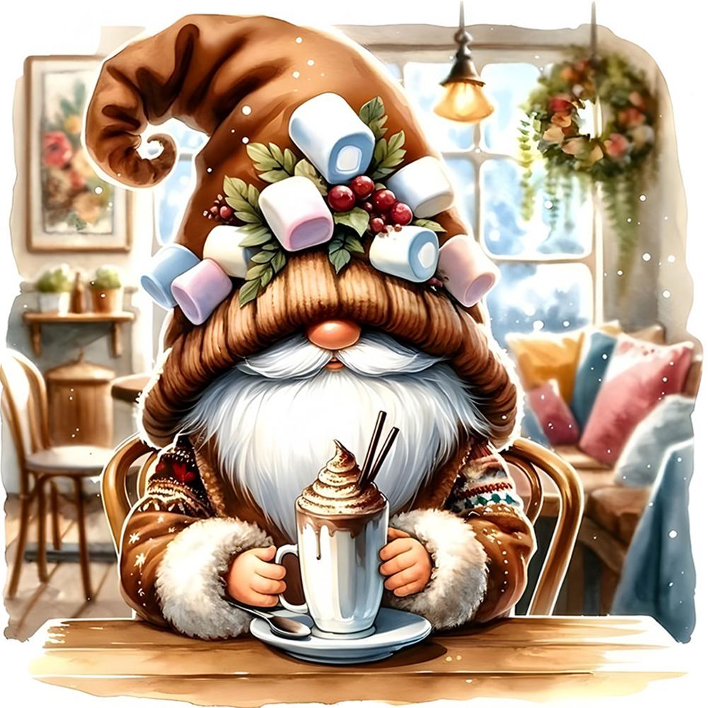 Coffee Gnome 5D DIY Full Drill Round Diamond Painting Kit for Home Wall Decor