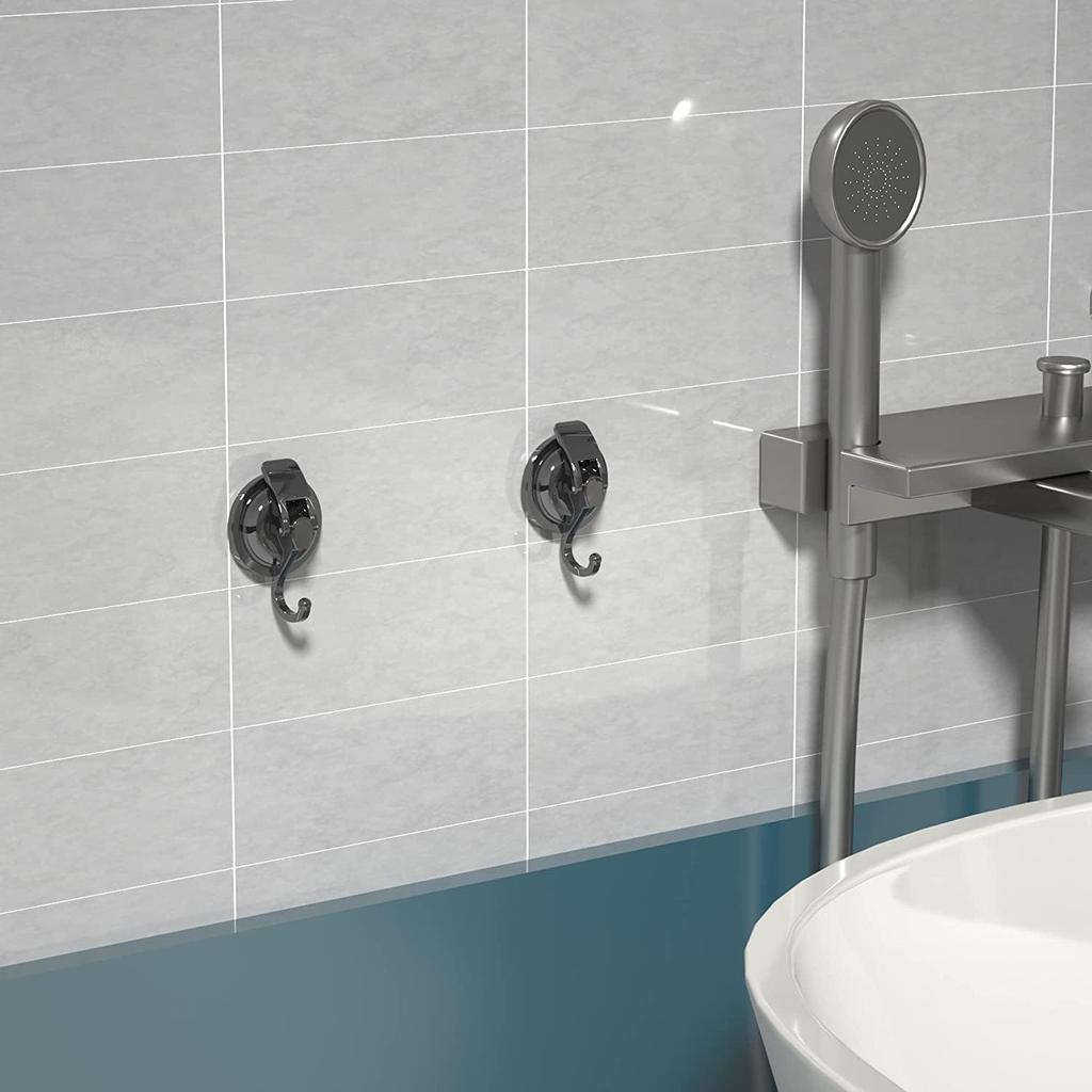 Suction Cup Hooks for Shower, Heavy Duty Vacuum Shower Hooks for Inside Shower, Gun Silver-Plated Plished Super Suction for Kitchen Bathroom