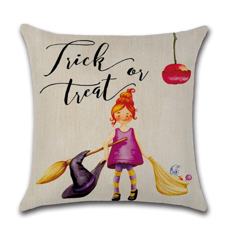 

Cushion Themed Halloween Cover Witch Pumpkin Catton Linen Throw Sofa Decor Home Girl