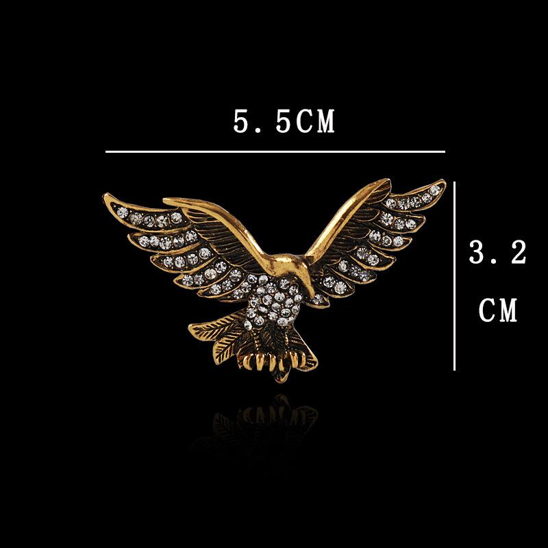 Men's Luxury Rhinestone Eagle Brooch - Retro Metal Badge for Suits