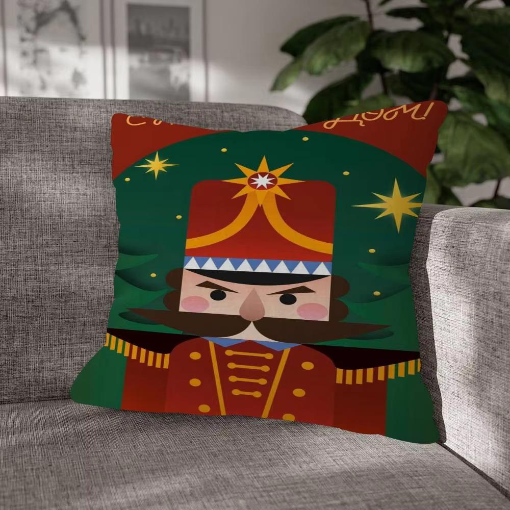 Nutcracker Christmas Pillowcase, Double Sided Polyester Print Cushion Cover for Living Room Sofa Home Decor Holiday Gift