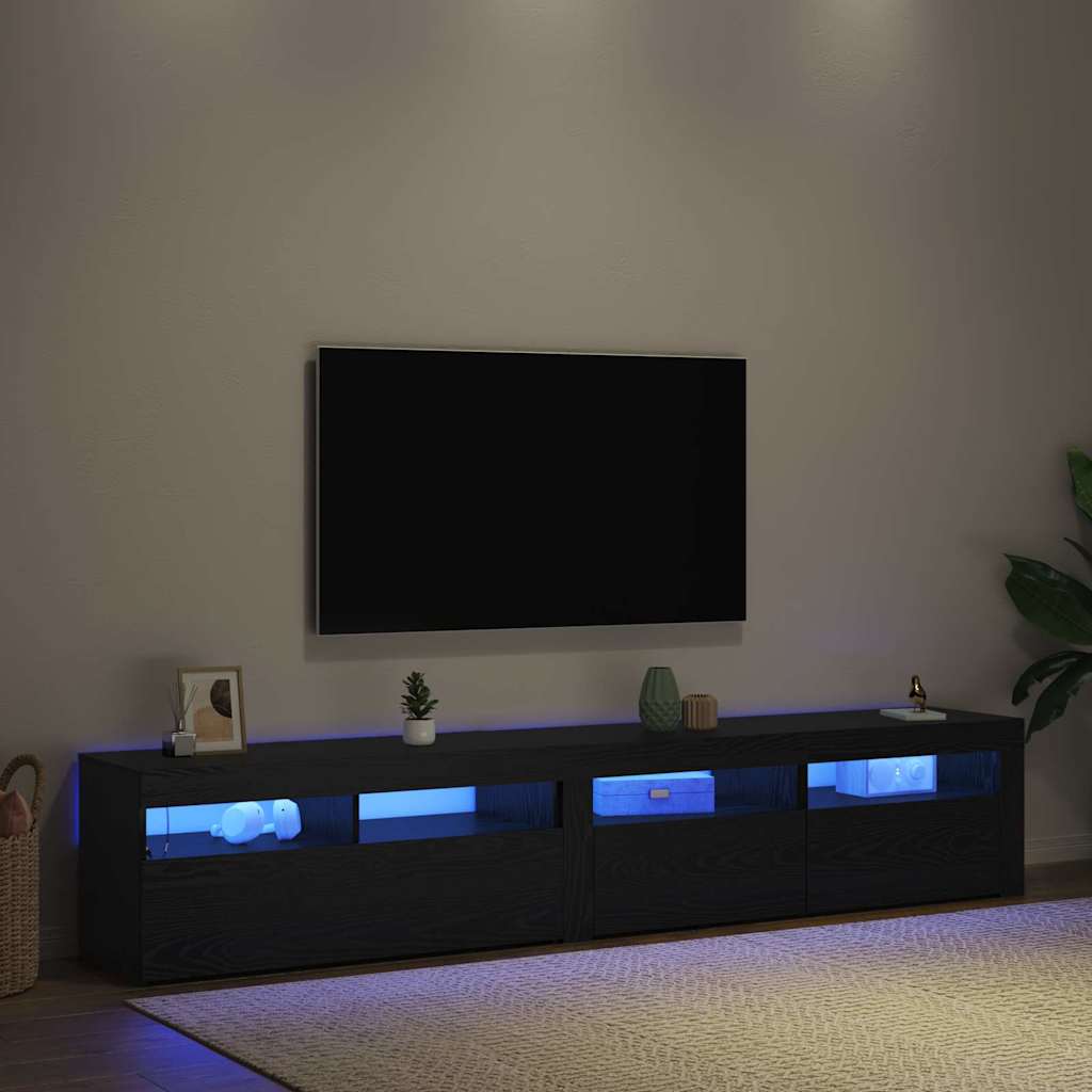TV Cabinet Set of 2 Black Oak Effect 210 x 35 x 40 cm
