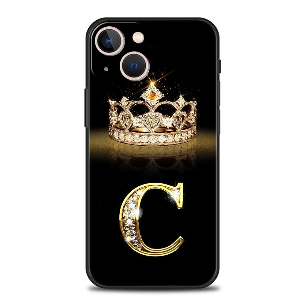 Luxury Phone Case For iPhone 11 12 13 15 16 14 Pro Max X XR XS 7 8 Plus 2020 Soft Cover Funda Fashion Diamond Crown Letter A