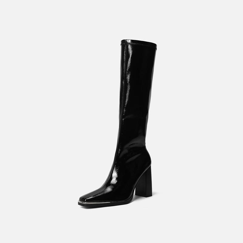 Fashion Skinny Boots Square Toe Long Thigh Boots Women's Block Heel Knight Boots