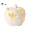 Unique Halloween Party Favors Pumpkin Resin Figurine, Bat Hollow Out Lantern with Creepy Fireplace Accents Warm Light, Spooky Indoor Outdoor