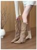 Genuine leather! Pointed wedge trouser boots women's 2025 suede retro tall knight boots slim western boots long boots