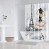 Watercolor Paris Shower Curtain Eiffel Tower Woman Dancing Artistic Style Romantic Decor Waterproof Bath Curtain Home Decor