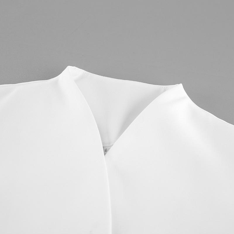 Women S White Cropped V Neck Long Sleeve Loose Elegant Jacket