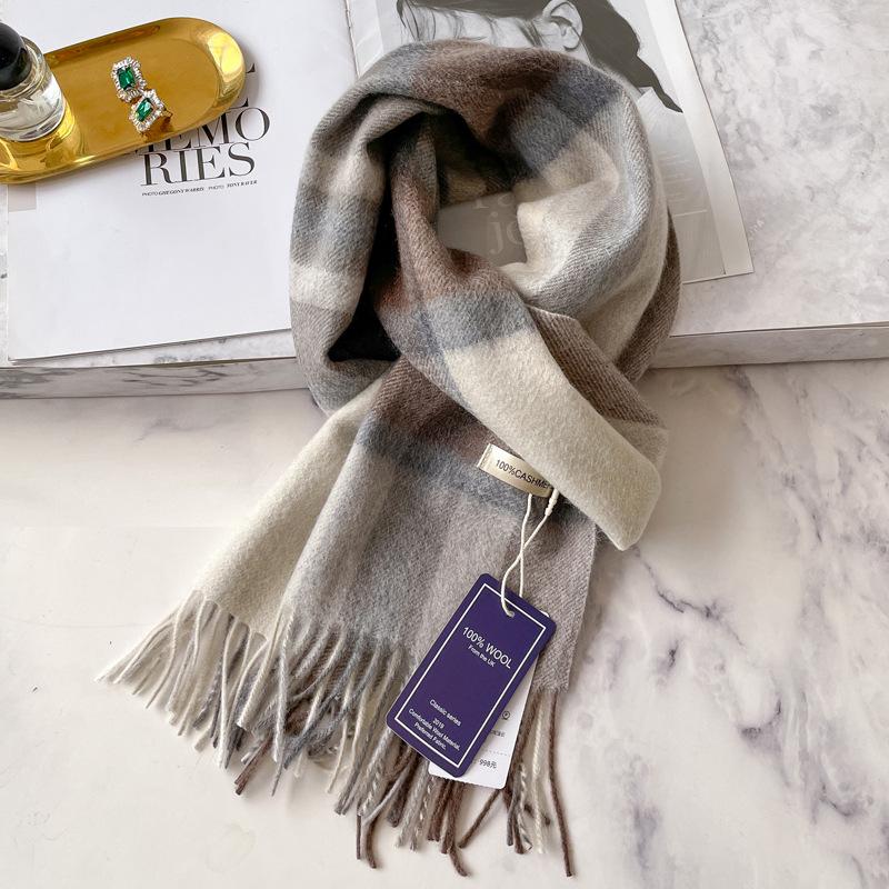 British Plaid 100 Cashmere Scarf Men's Winter Warmth Black and White Gray Business Scarf Men's