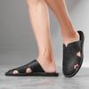 Men Slippers Handmade Simple Flats Brown Leather Sandals Black Summer Roman Sandals Closed Toe Beach Shoes Plus Size
