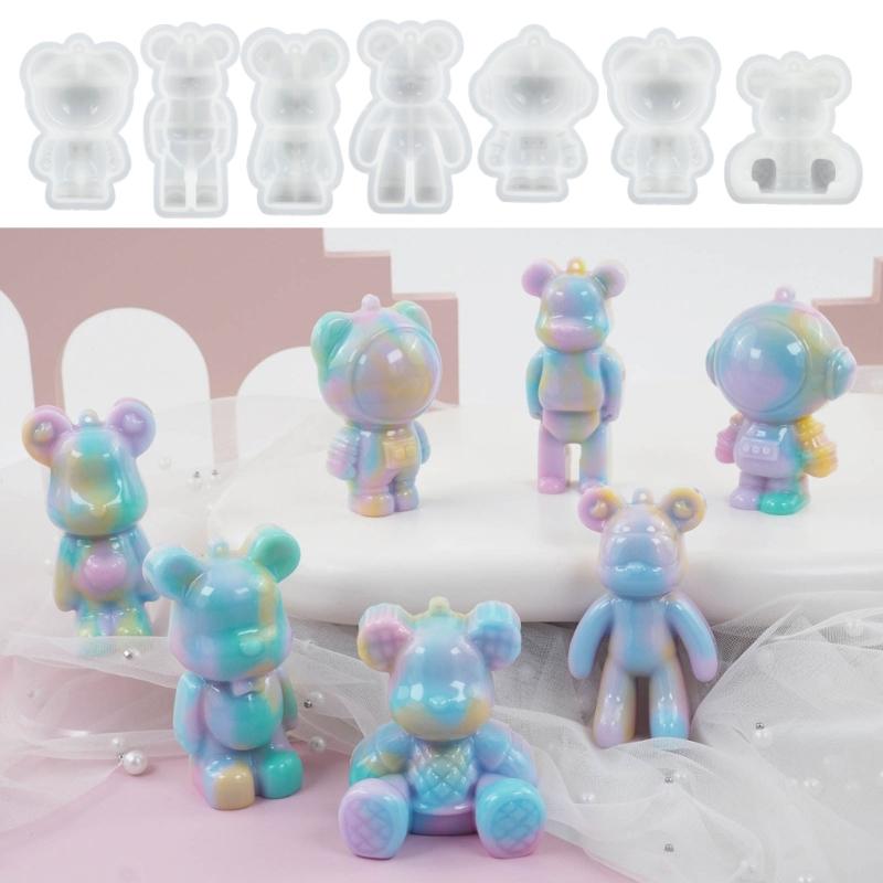 Shiny Glossy Bear Astronaut Ornaments Silicone Epoxy Resin Mold DIY Keychain Pendant Jewelry for Valentines Gift Craft