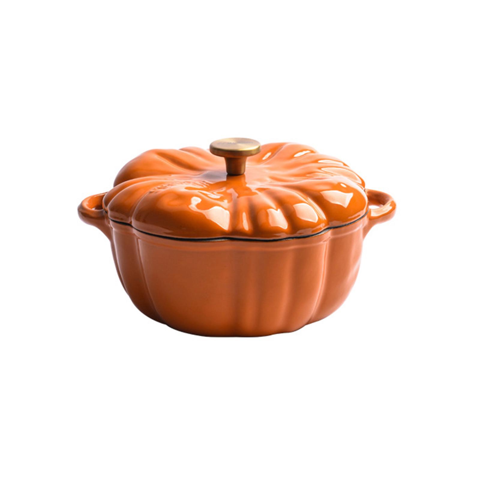 

Cast Iron Pumpkin Pot Oven & Stove Safe Covered Dutch Oven Multi-Purpose Cute Halloween Stockpot for Baking Roasting Stews