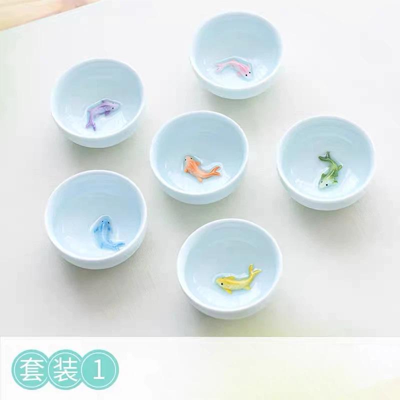 

Creative Celadon Tea Set with Colorful Fish, Kung Fu Teacups & Teapot, Home & Office Use Set A
