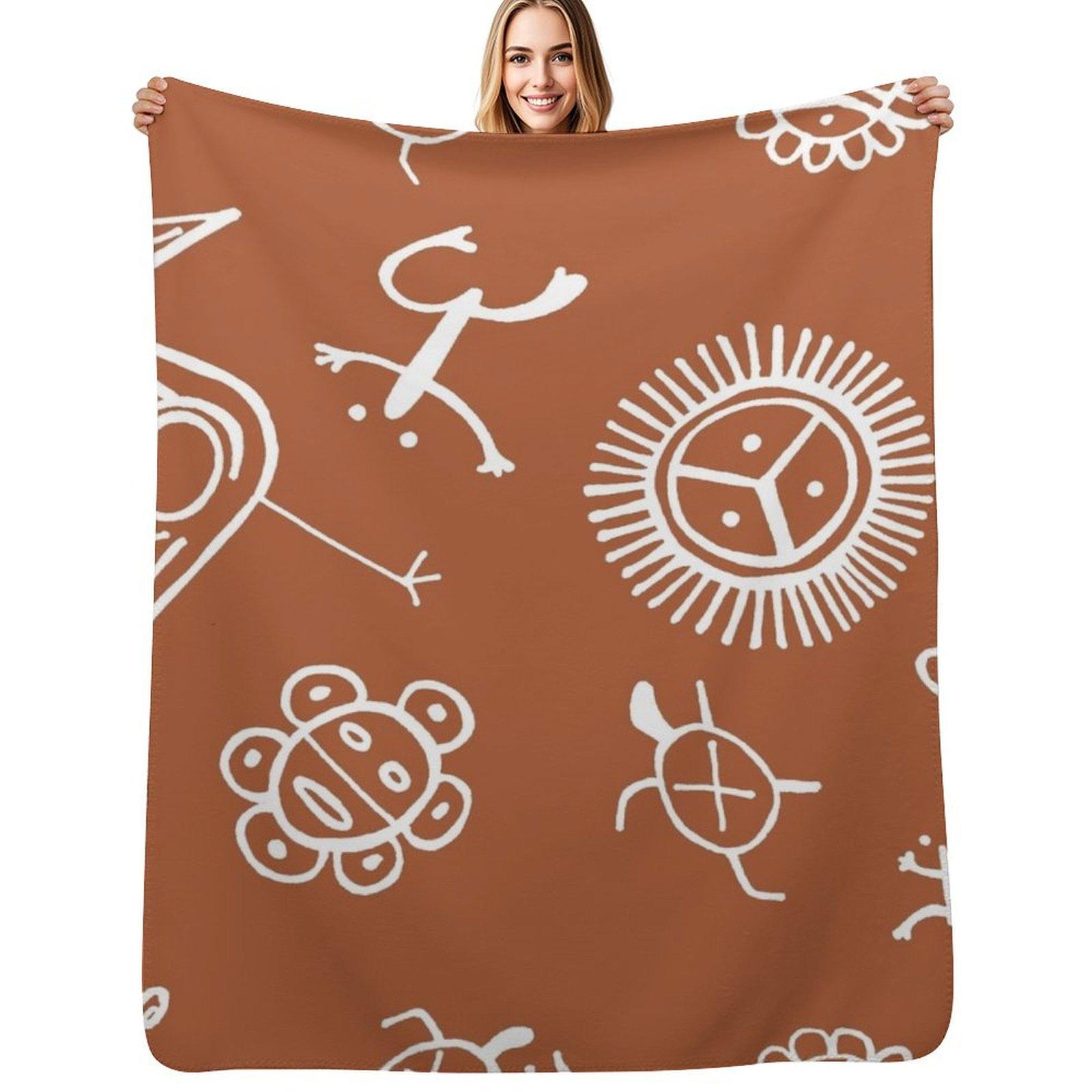 Taino Pattern Throw Blanket Fade Resistant Durable Throw Blanket Size: 75*100cm, Weight: 230 GSM