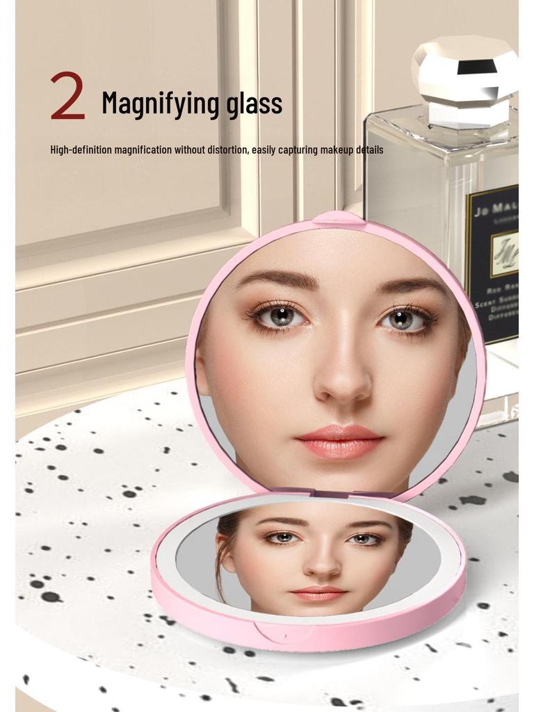 Portable LED Mini Makeup Mirror with Monochrome Light - Handheld and Battery Operated