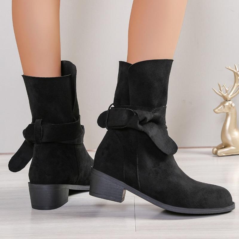 Fashion Rock Shoes Woman Luxury Designer  Lady Boots Boots-Women Fashion Rubber Low 2024 Pointy Ankle Solid Cow Suede Pointed Toe Slip-O