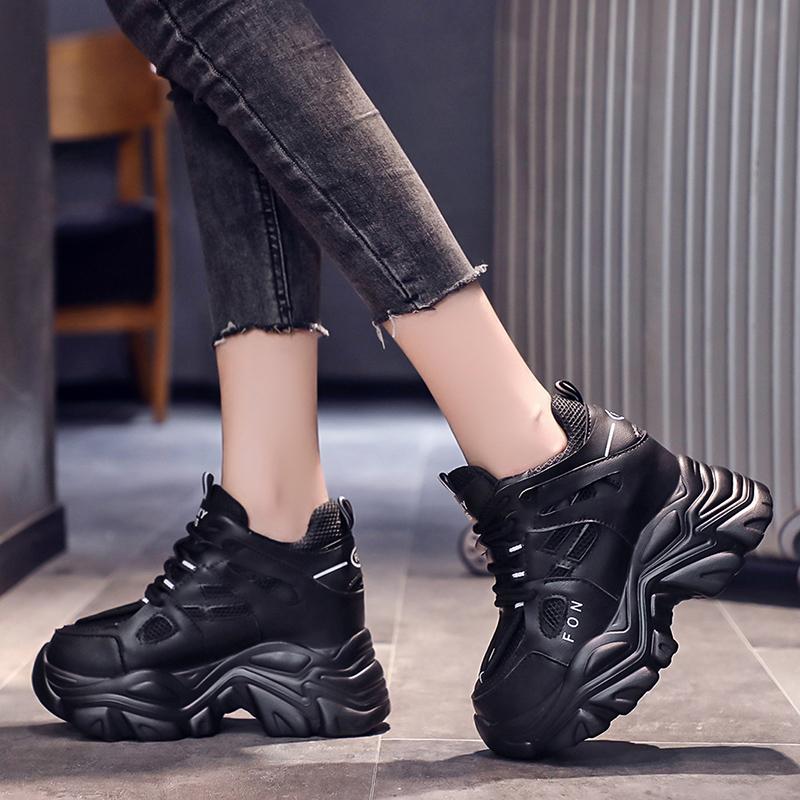 Mode Damen Chunky Sneakers 2025 Mode Plateau Sneakers Damen Marken Keile Freizeitschuhe für Frau Leder Sport Dad Schuhe 10cm