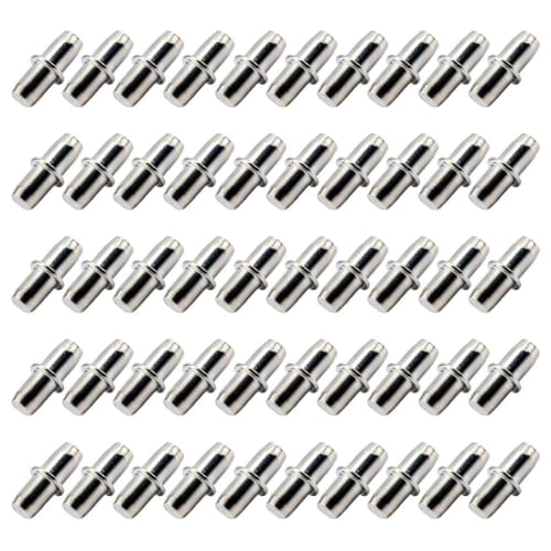 HappyHome 5mm Shelf Brackets, Set of 50, 5mm x 16mm Shelf Dowels, Metal Insert Type, Silver