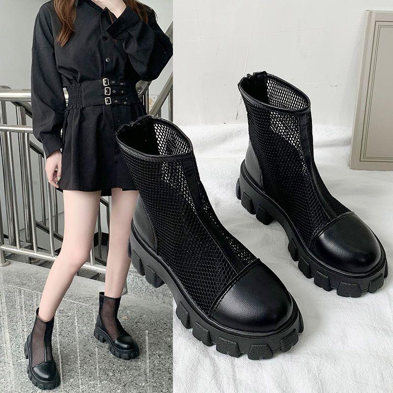 Cizme cu plasă de femeie, stil britanic, primăvară și vară, fund gros, plasă, suprafață, tifon, respirabile, subțiri, cizme reci