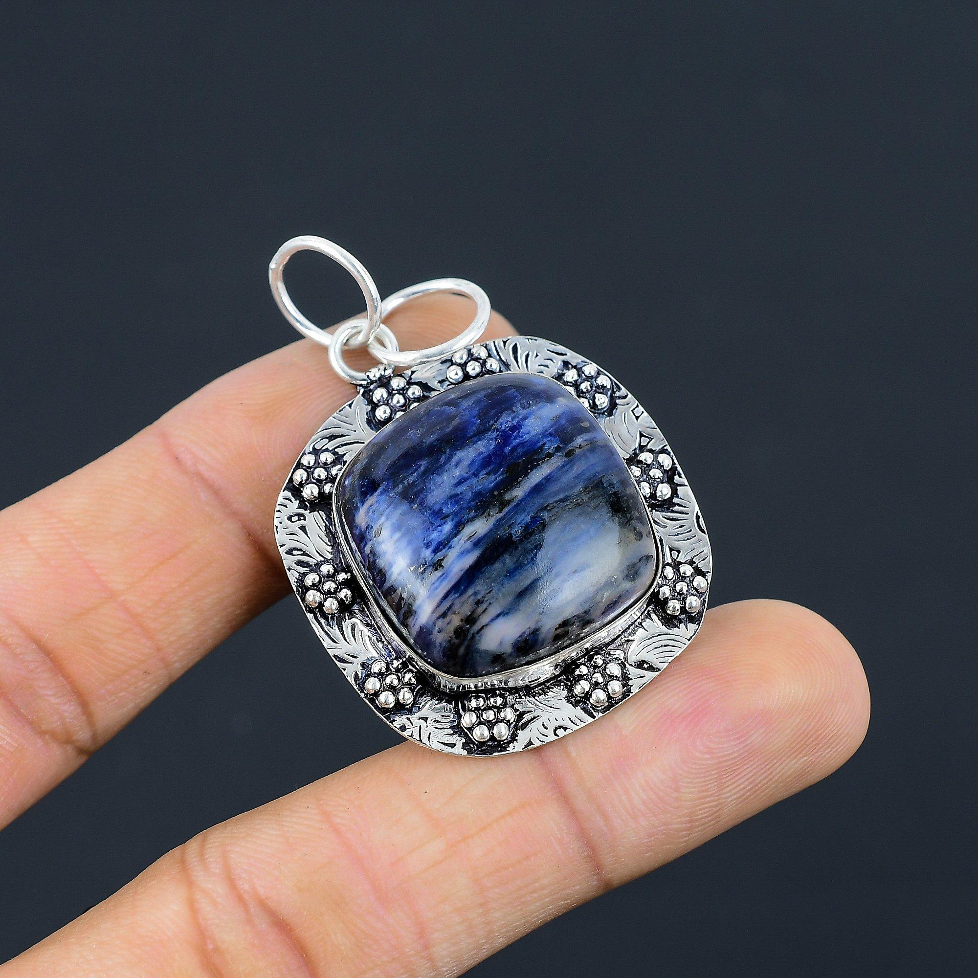 

Натуральный Содалит Камень Подвеска Синий 925 Стерлинговое Серебро Индийские Украшения