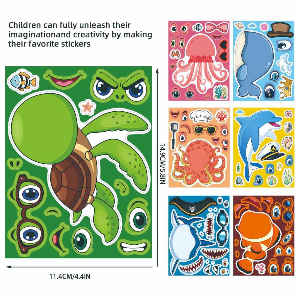 Non-Toxic 8Sheets Diy Ocean Animal Puzzle Stickers Set For Kids Creative Jigsaw Stickers Octopus Shark Crab Designs Children'S Toy Gift