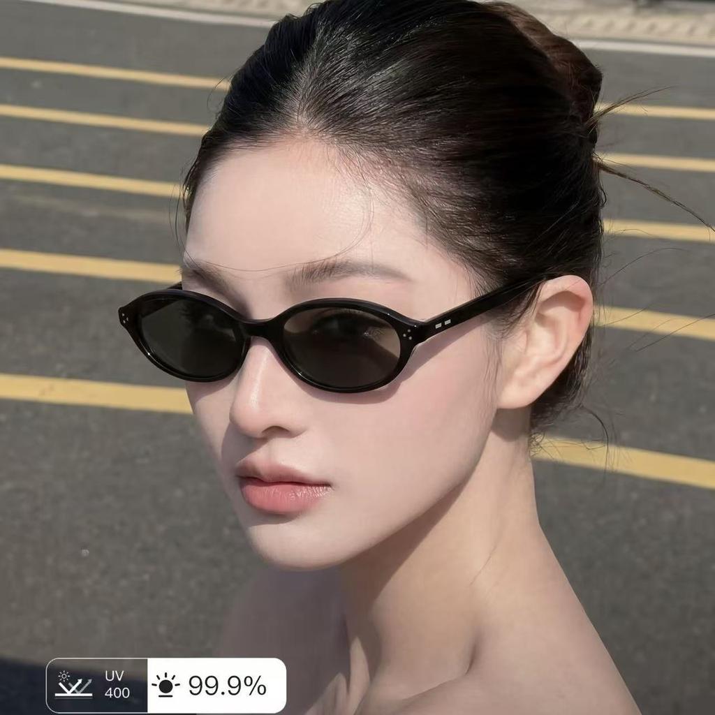 New gm oval frame sunglasses for women's high-end sense, square and round face, small face, anti-ultraviolet sunglasses for women