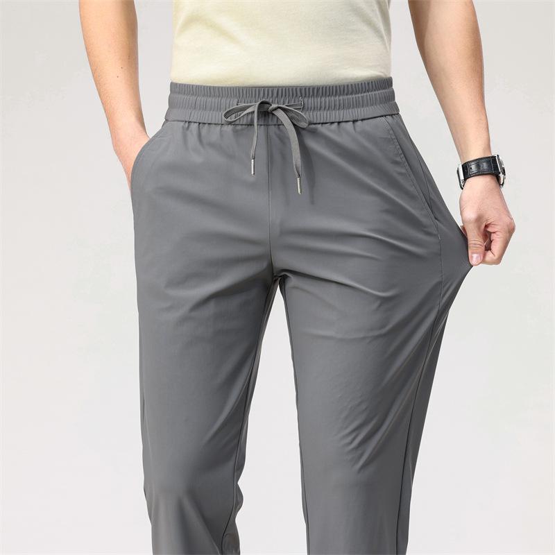 Men's Summer Elastic Waisted Casual Pants, Solid Color and Simple Commuting Straight Leg Pants