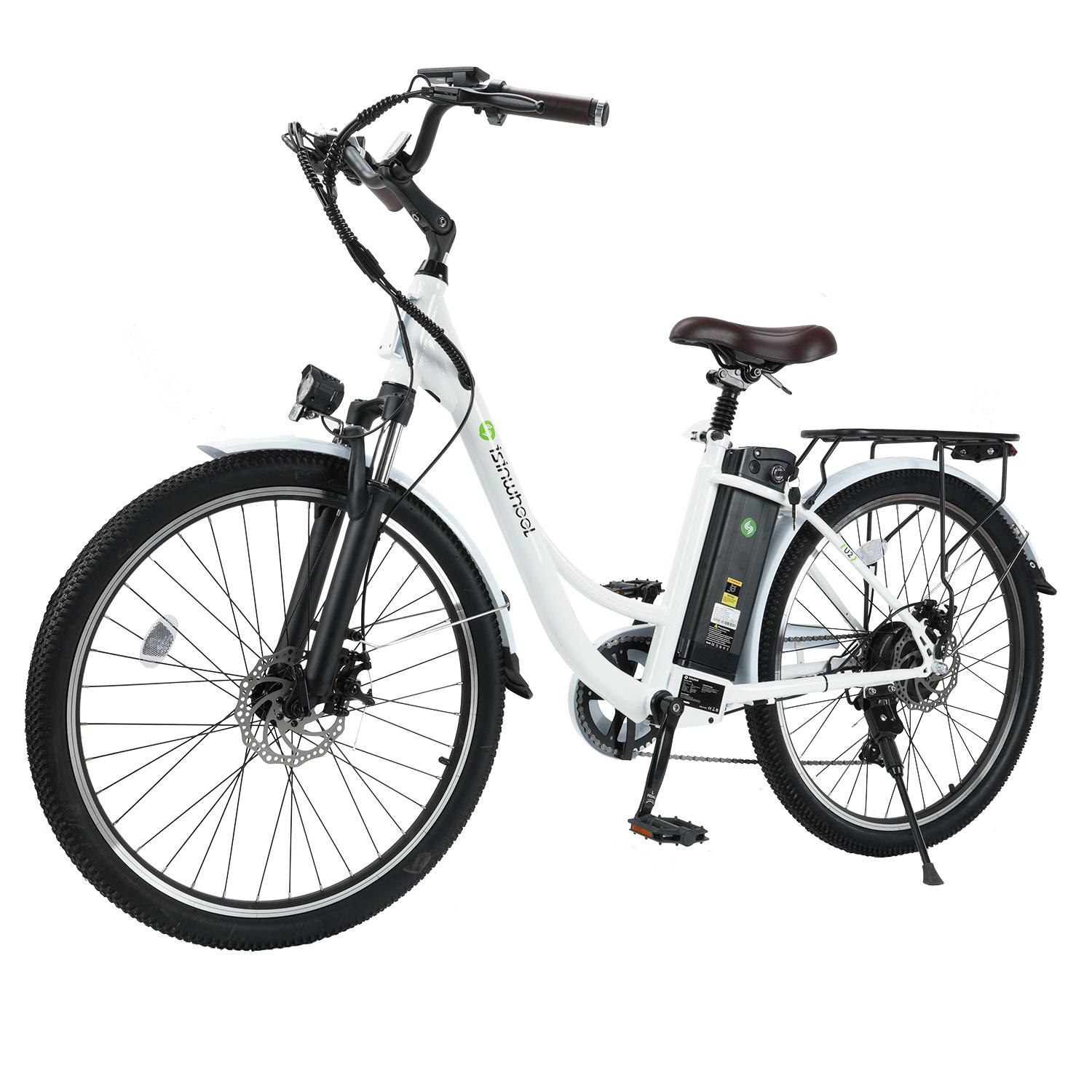 Bicicleta eléctrica isinwheel U2 para adultos, 26 , 250 W, 36 V, 13 Ah, batería extraíble, bicicleta eléctrica para desplazamientos urbanos, Shimano de 7 velocidades blanco