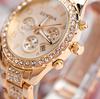 Geneva Diamond-Studded Steel Band Women's Fashion Watch - Elegant Three-Eye Design