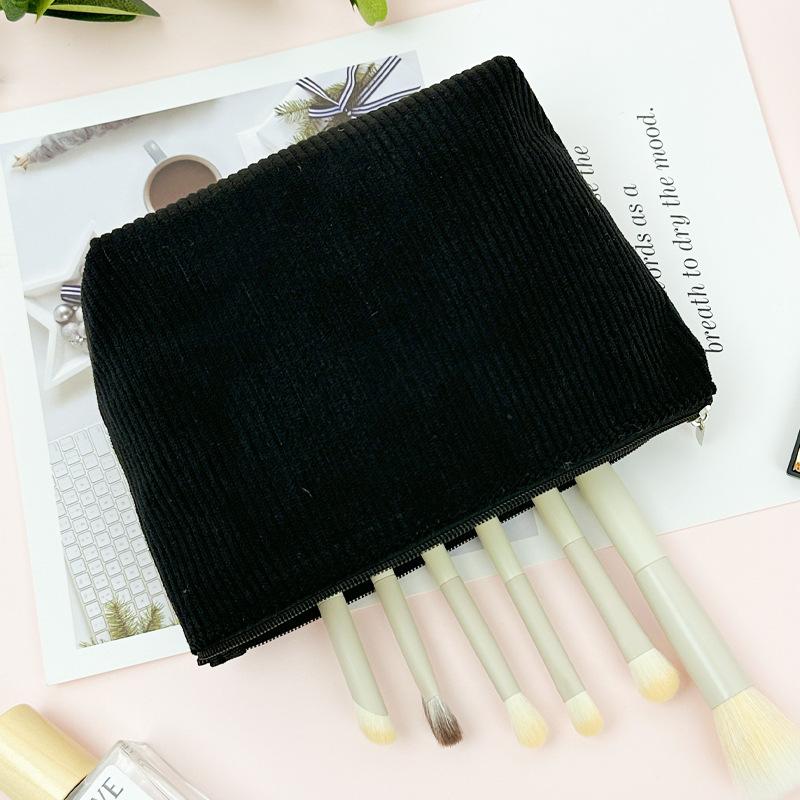 Corduroy Dumpling Makeup Bag with Multiple Compartments, Portable Travel Cosmetic Organizer for Brushes & Toiletries