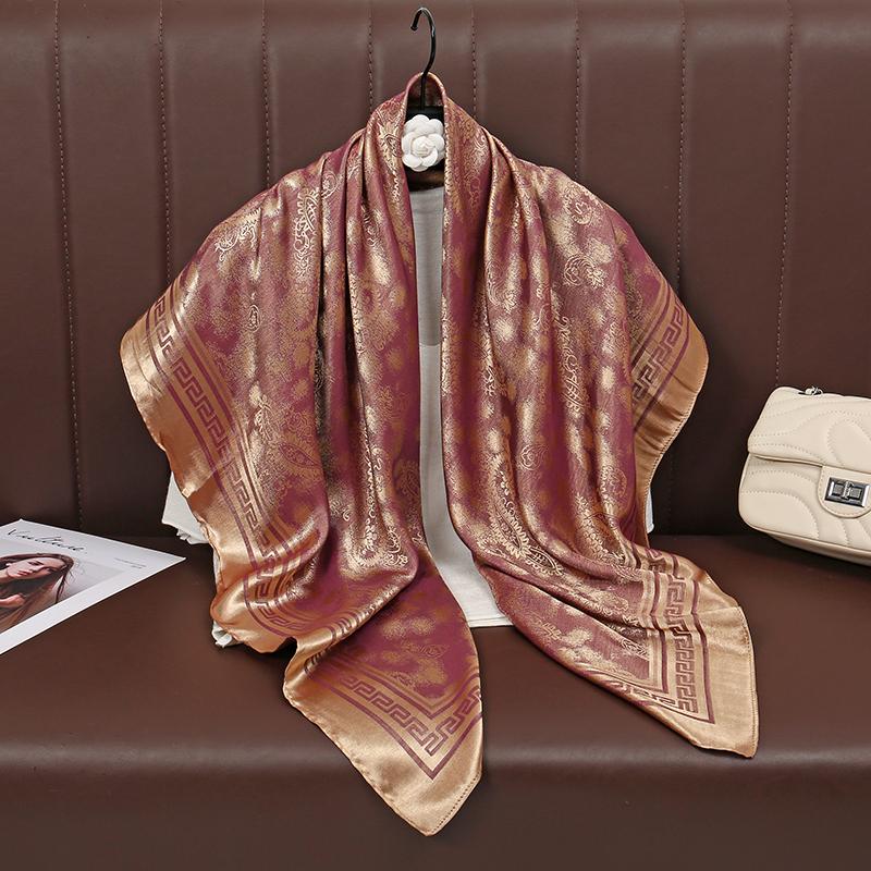 100x100cm Women Silk Square Scarf Hijab Female Design Print Lady Shawl Wraps Foulard Headbands Bufanda Large Bandana Luxury