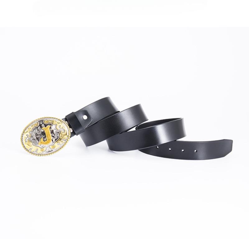 Whole Cowhide Men's Belt Retro Wide Denim Belt Ethnic Letter H Belt