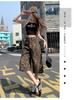 Gedijie leopard print wide leg denim shorts, women's high waisted versatile casual loose straight leg pants