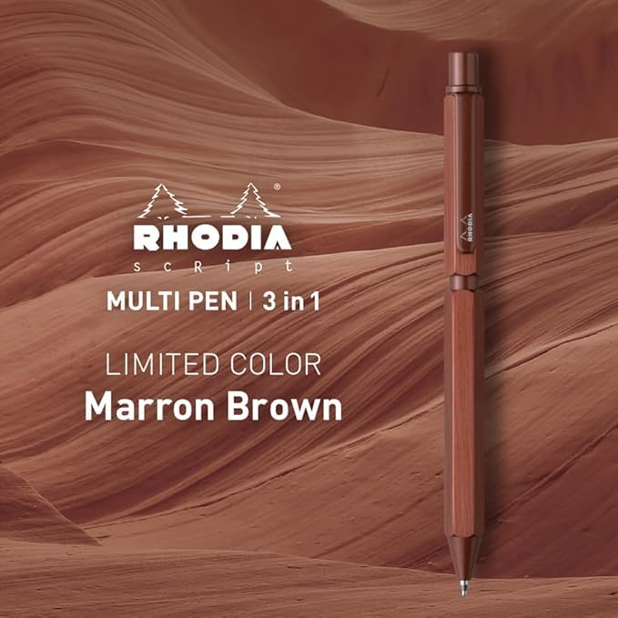 Rhodia Pen Maroon Ballpoint Pen with Two Colors and and Mechanical Aluminum Body with Hairline Rotary Includes RHODIA 11 Block Rhodia Multi-Function