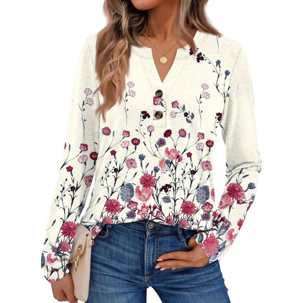 Women's Printed Long Sleeve Shirts Elegant Casual Tops Trendy Shirts Tops