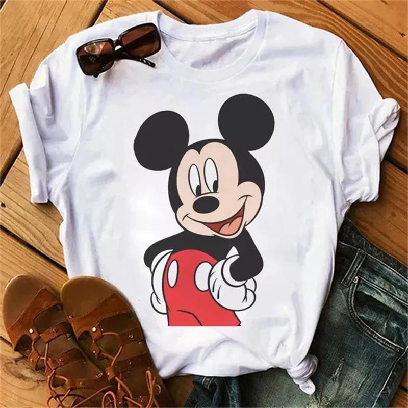 Fashion Cute Disney Mickey Minnie Cartoon Graphic Printed Women T-Shirt Casual O-Neck Short Sleeves Streetwear Female Tops Tees
