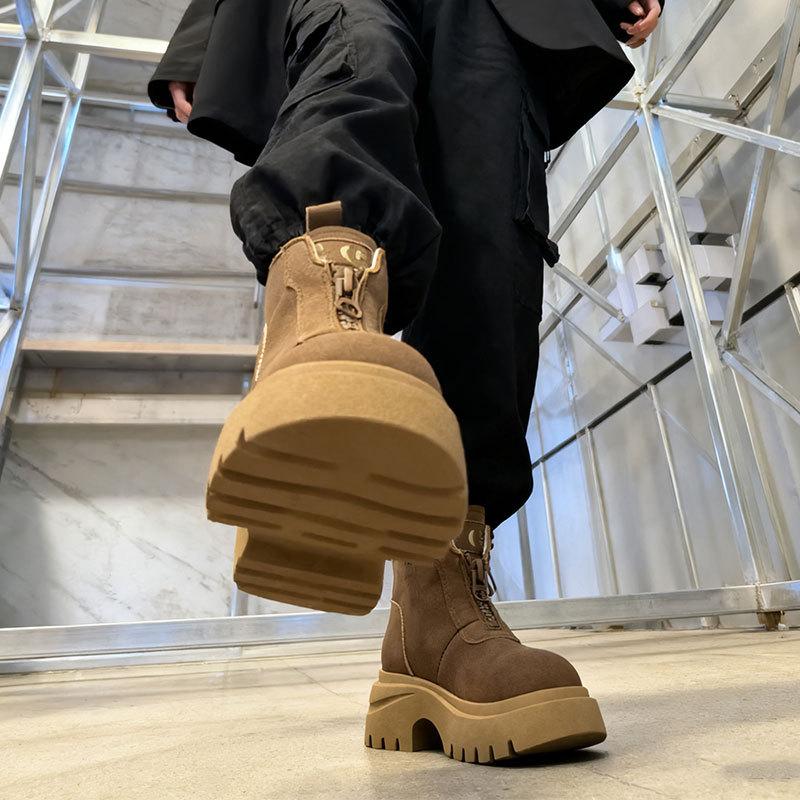 Front Zipper Martin Boots Women's Autumn New Retro Suede Thick-soled Heightening Short Boots Versatile Single Boots