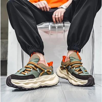 Men's Shoes Autumn  Mesh Breathable Sports Shoes Lace Up Casual Thick Sole Height Increasing Wear-resisting Comfort Sneakers