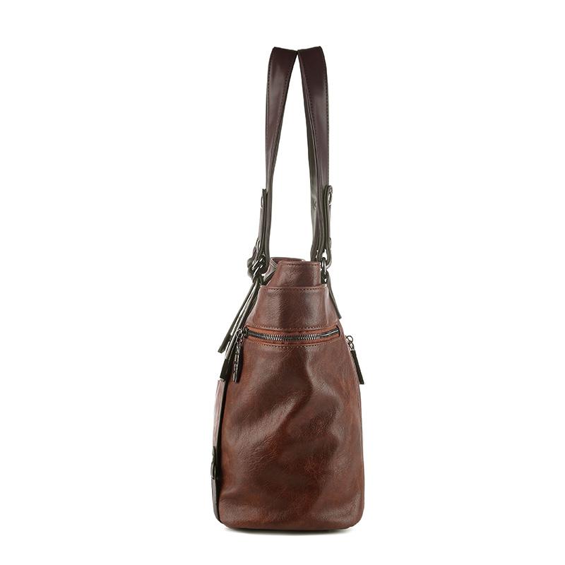 Fashion Retro Women's Leather Bag Soft Portable One-shoulder Messenger Tote Bag Large-capacity Women's Bag