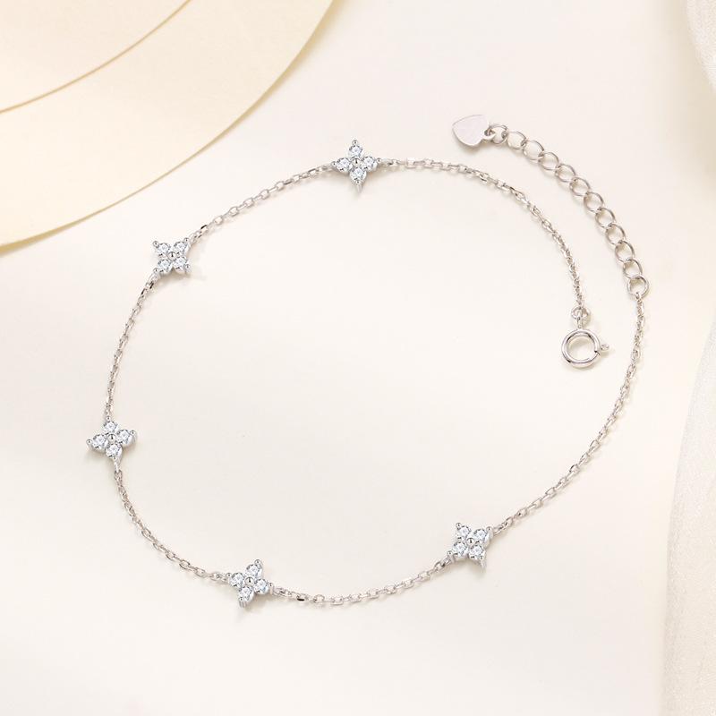 S925 Sterling Silver Four-Leaf Clover Anklet - Women s Floral Light Luxury, Versatile Forest Style Foot Jewelry 925 Silver
