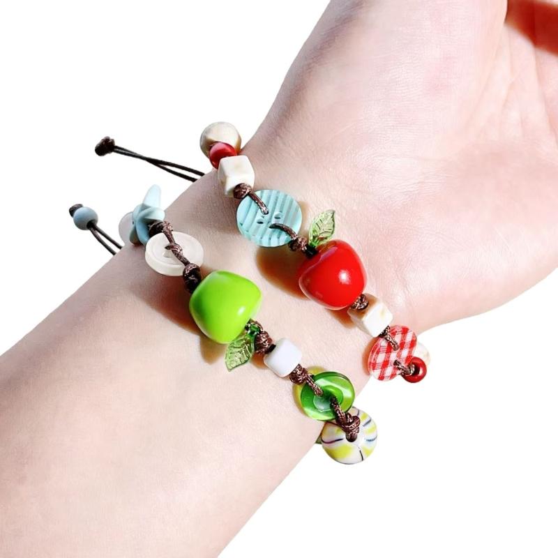 1/2Pcs Women Ladies Jewelry Lovely Apples Charm Bracelet For Girls With Brown Cord Fun And Stylish Accessory