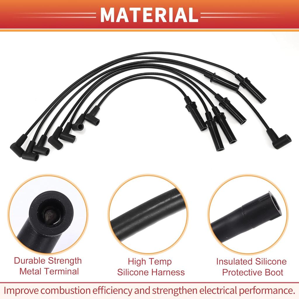 ACROPIX Car Spark Plug Coil Wires Ignition Coil Harness Cable Fit for Dodge Dakota 1999 2000 2002 2003 6 Cyl 3.9L No.4728037AC - Pack of 7