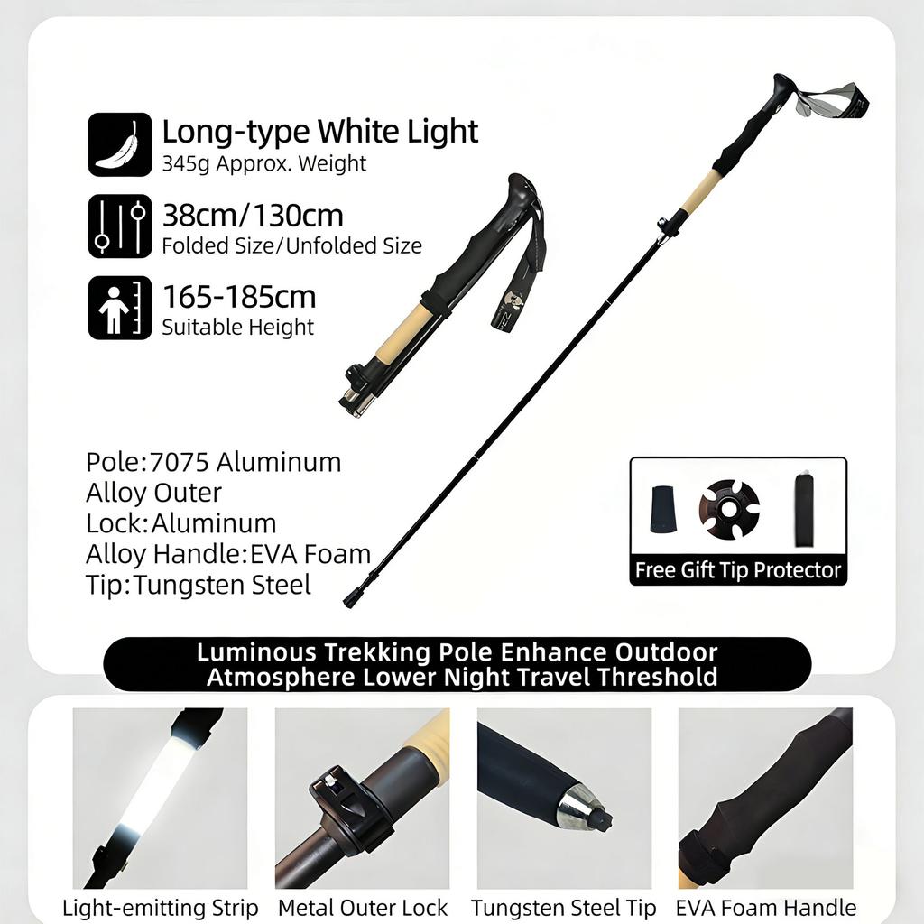 Easy To Carry 345g Travel Walking Stick With Aircraft Grade Aluminum Build And Complete Accessories Included