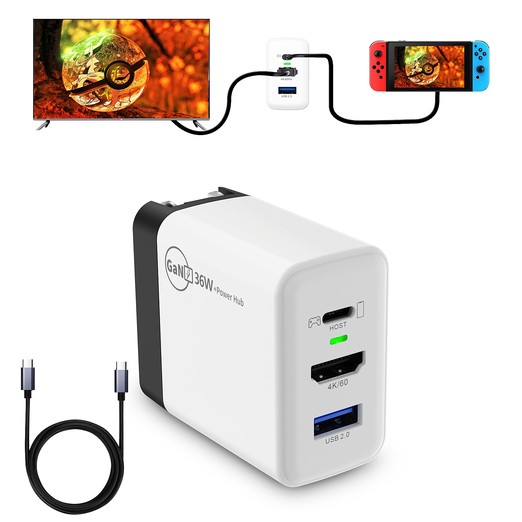 

Multifunctional Switch Charger Switch Dock Multifunctional HDMI Conversion Adapter Compatible with iPhone 15 Series TV Mode Compatible Fast Charging