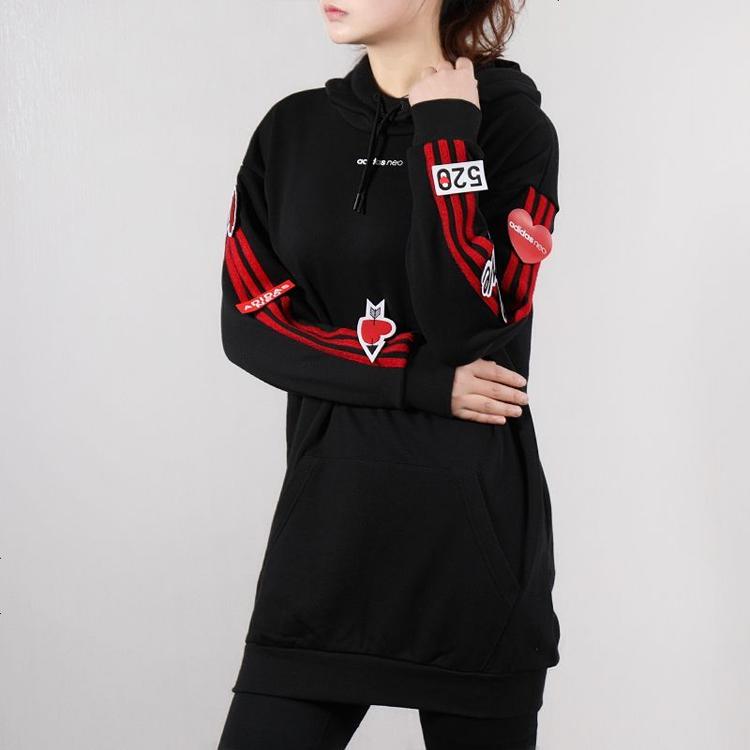 adidas Neo Casual Sports Mid-Length Hooded Pullover American Vintage Sweatshirt Women Sweatshirt Black EI4444