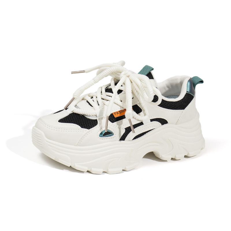 Spring and Autumn New Versatile Breathable Casual Sneaker Women's Mesh Surface Lightweight Soft Bottom Non-Slip Black and White Dad Shoes
